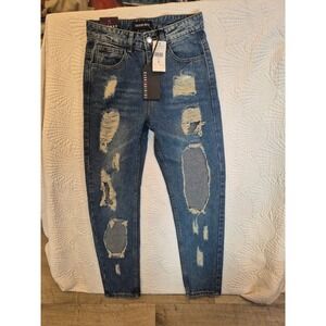 NWT Fashion Nova Distressed Jeans Medium‎ Denim Ripped Destroyed  Bottoms 209